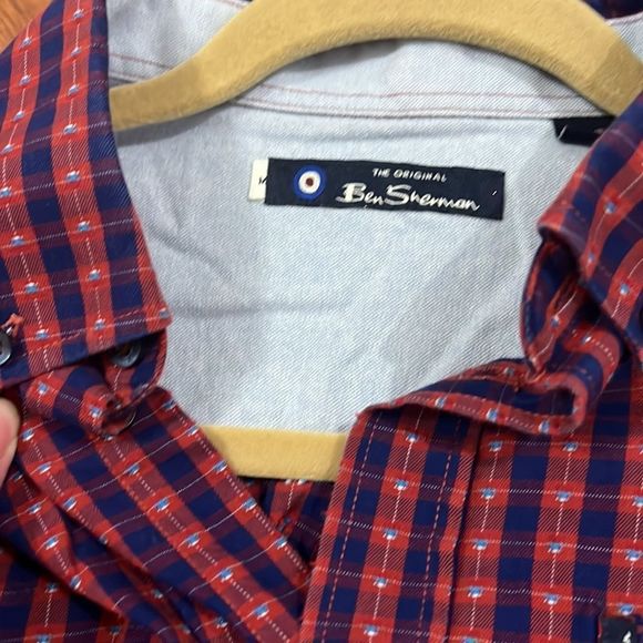 Ben Sherman Size Medium Red Blue Button Down Dress Shirt - Picture 7 of 8